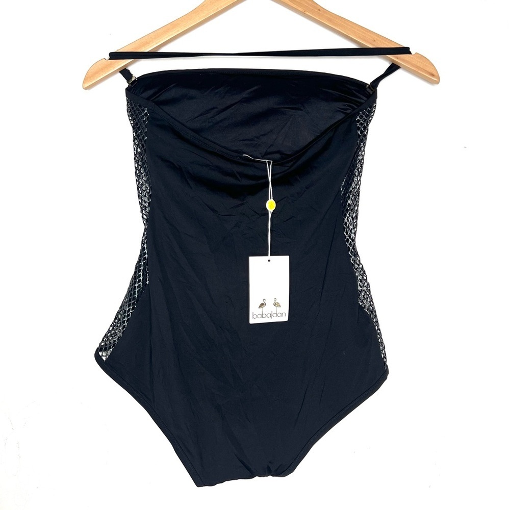 Babajaan NAOMI SWIMSUIT FISH NET CUT SIDE BLACK METALLIC NWT